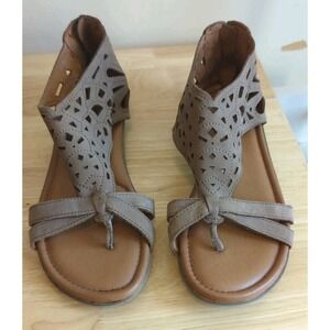 Rockport Cobb Hill Sandals 8.5 Cutout Tan Beige Flats Zip Back Comfort‎ Cushion